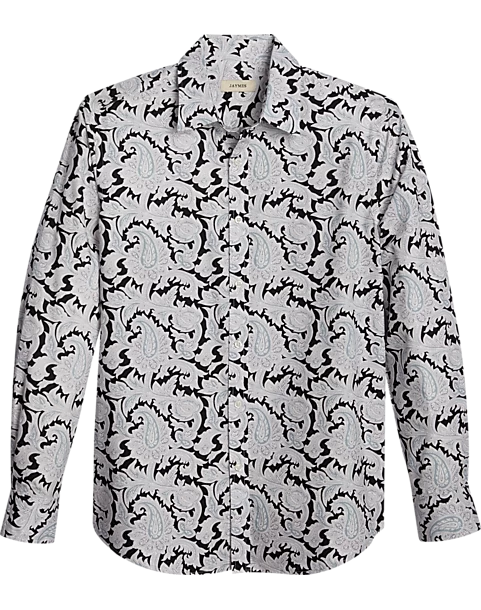 Jaymes Modern Fit Spread Collar Sport Shirt, Black Paisley