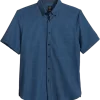 Michael Strahan Modern Fit Short Sleeve Sport Shirt, Navy Check 3-D Check