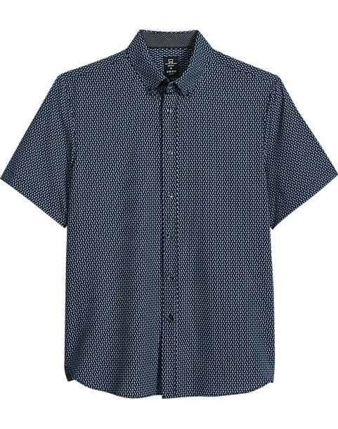 Michael Strahan Modern Fit 4-Way Stretch Short Sleeve Sport Shirt, Black Pattern