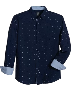 Michael Strahan Modern Fit Button-Down Collar 4-Way Stretch Sport Shirt, Navy Stars