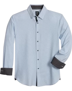 Michael Strahan Modern Fit Spread Collar 4-Way Stretch Sport Shirt, White Abstract Dot