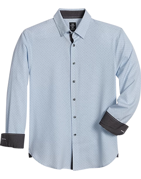 Michael Strahan Modern Fit Spread Collar 4-Way Stretch Sport Shirt, White Abstract Dot