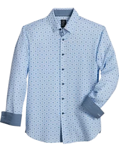 Michael Strahan Modern Fit Spread Collar 4-Way Stretch Sport Shirt, Blue Hexagon