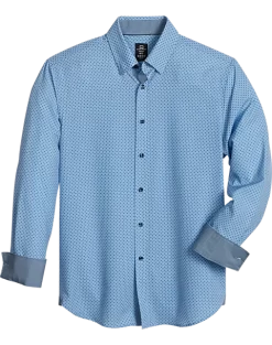 Michael Strahan Modern Fit Spread Collar 4-Way Stretch Sport Shirt, Blue Geo Starfish