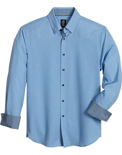 Michael Strahan Modern Fit Spread Collar 4-Way Stretch Sport Shirt, Blue Geo Starfish