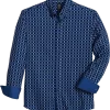 Michael Strahan Modern Fit Button-Down Collar 4-Way Stretch Sport Shirt, Navy Windowpane