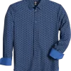 Michael Strahan Modern Fit Spread Collar 4-Way Stretch Sport Shirt, Navy Hexagon