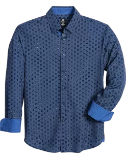 Michael Strahan Modern Fit Spread Collar 4-Way Stretch Sport Shirt, Navy Hexagon