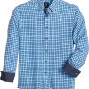 Michael Strahan Modern Fit Spread Collar 4-Way Stretch Sport Shirt, Blue Mini Plaid