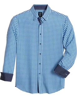 Michael Strahan Modern Fit Spread Collar 4-Way Stretch Sport Shirt, Blue Mini Plaid