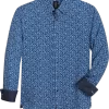 Michael Strahan Modern Fit Spread Collar 4-Way Stretch Sport Shirt, Blue Abstract Floral