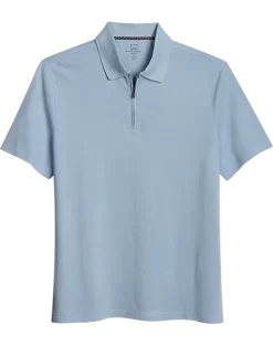 Michael Strahan Modern Fit Zip Polo, Medium Blue