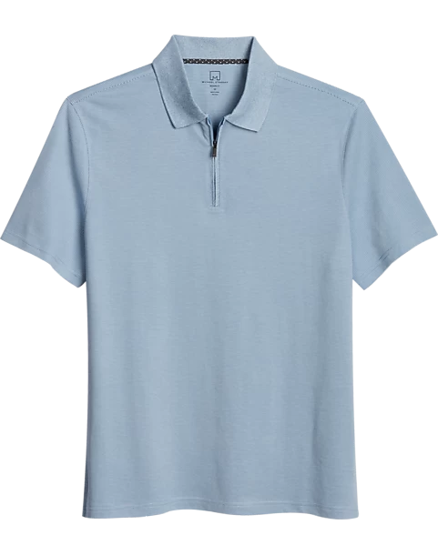 Michael Strahan Modern Fit Zip Polo, Medium Blue