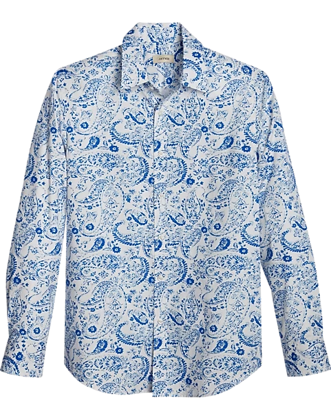 Jaymes Modern Fit Spread Collar Sport Shirt, Blue Paisley