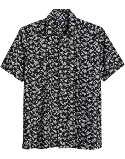 Zanetti Modern Fit Camp Shirt, Black Florals And Palms