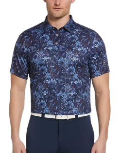 PGA Tour Classic Fit Printed Polo, Navy Fireworks
