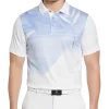 PGA Tour Classic Fit Printed Polo, White Asymmetric Tropical