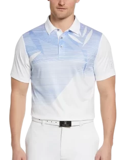 PGA Tour Classic Fit Printed Polo, White Asymmetric Tropical