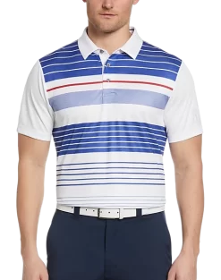 PGA Tour Classic Fit Printed Polo, White Energy Stripe