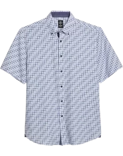 Michael Strahan Modern Fit 4-Way Stretch Short Sleeve Sport Shirt, White & Blue Tile