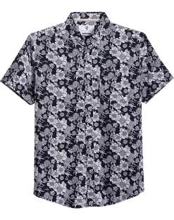Report Collection Modern Fit Four-Way Stretch Short Sleeve Sport Shirt, Navy Floral