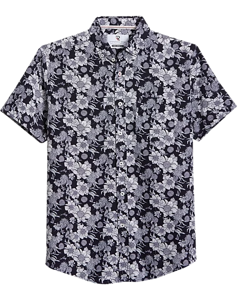Report Collection Modern Fit Four-Way Stretch Short Sleeve Sport Shirt, Navy Floral
