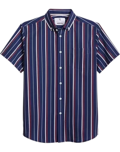 Report Collection Modern Fit Four-Way Stretch Short Sleeve Sport Shirt, Navy Stripe