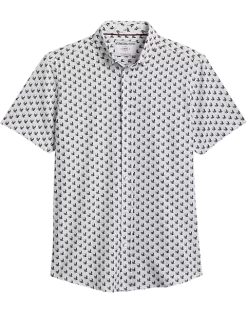 Report Collection Modern Fit Four-Way Stretch Short Sleeve Sport Shirt, Black & White Skull