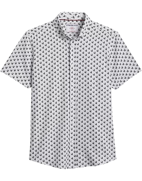 Report Collection Modern Fit Four-Way Stretch Short Sleeve Sport Shirt, Black & White Skull