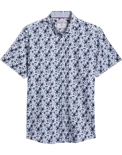 Report Collection Modern Fit Four-Way Stretch Short Sleeve Sport Shirt, Dark Blue Palm Tree
