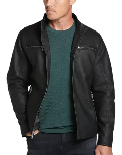 Awearness Kenneth Cole Modern Fit Moto Jacket, Camel Faux Leather