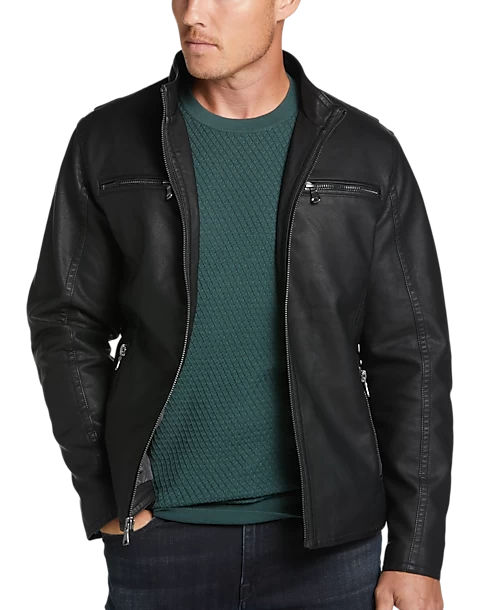 Awearness Kenneth Cole Modern Fit Moto Jacket, Navy Faux Leather