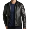 Michael Strahan Modern Fit Bomber Jacket, Brown Faux Lambskin