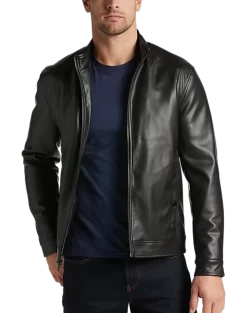 Michael Strahan Modern Fit Bomber Jacket, Brown Faux Lambskin