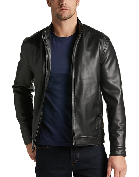 Michael Strahan Modern Fit Bomber Jacket, Brown Faux Lambskin