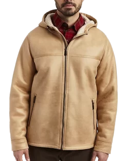 Rainforest Classic Fit Faux Nubuck Hooded Jacket, Cognac