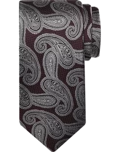 Pronto Uomo Narrow Tie, Burgundy And Charcoal Paisley