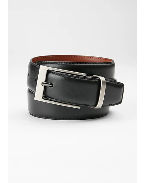 Joseph Abboud Feather Edge Stitched Leather Belt, Black
