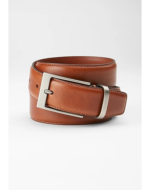 Joseph Abboud Feather Edge Stitched Leather Belt, Cognac