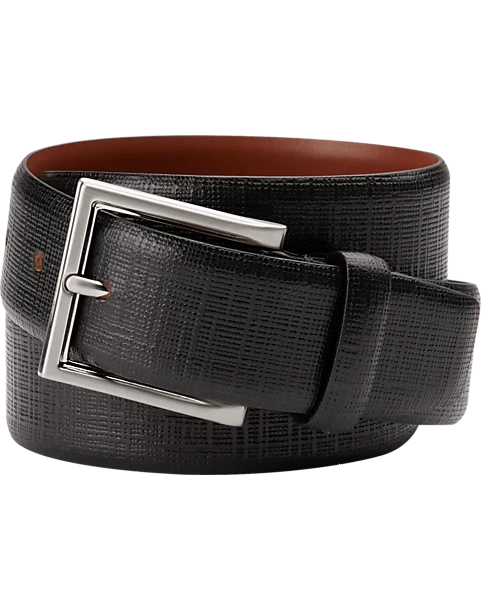 Joseph Abboud Feather Edge Two-Tone Leather Belt, Black