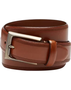 Joseph Abboud Feather Edge Leather Belt, Cognac
