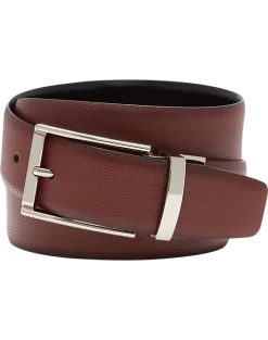 Joseph Abboud Feather Edge Reversible Pebbled Leather Belt, Cognac