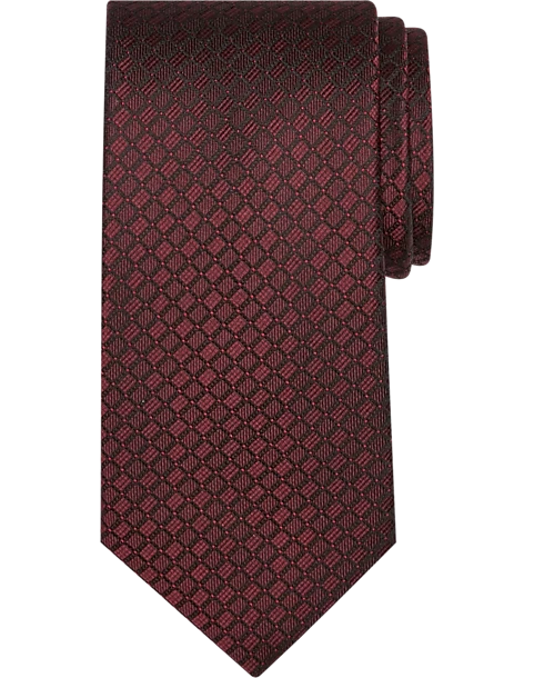 Pronto Uomo Narrow Tie, Burgundy Tonal Grid