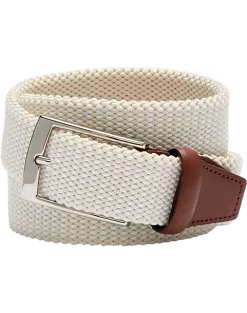 Joseph Abboud Woven Casual Belt, Ivory & White Diamond Check
