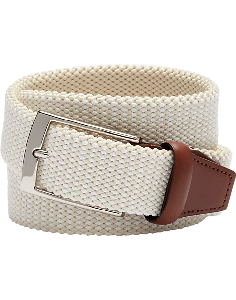 Joseph Abboud Woven Casual Belt, Ivory & White Diamond Check